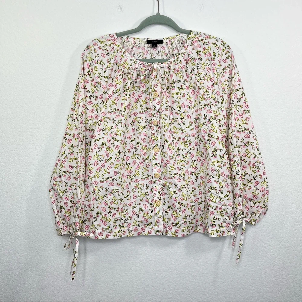 J.Crew NWOT Tie-sleeve button-front cotton poplin top meadow floral‎ size Medium